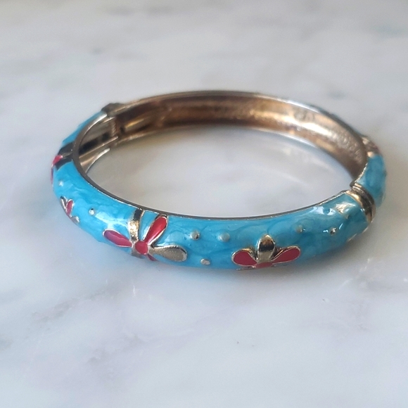 Signed Jiu Long Xing Floral Bracelet Bangle - Picture 2 of 4